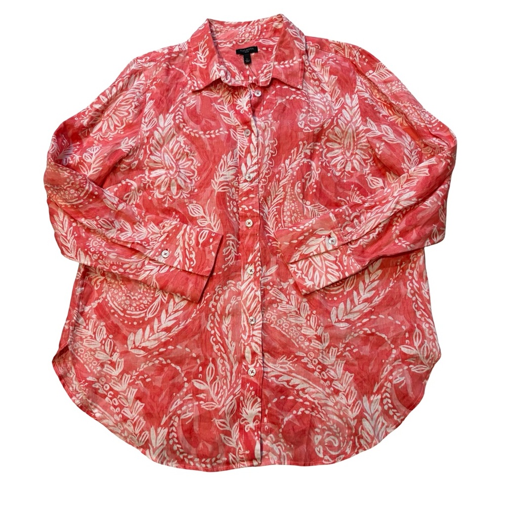 NWT, Talbots Linen Boyfriend Shirt - Brushed Paisley, Sz Petite Lg - Picture 11 of 16